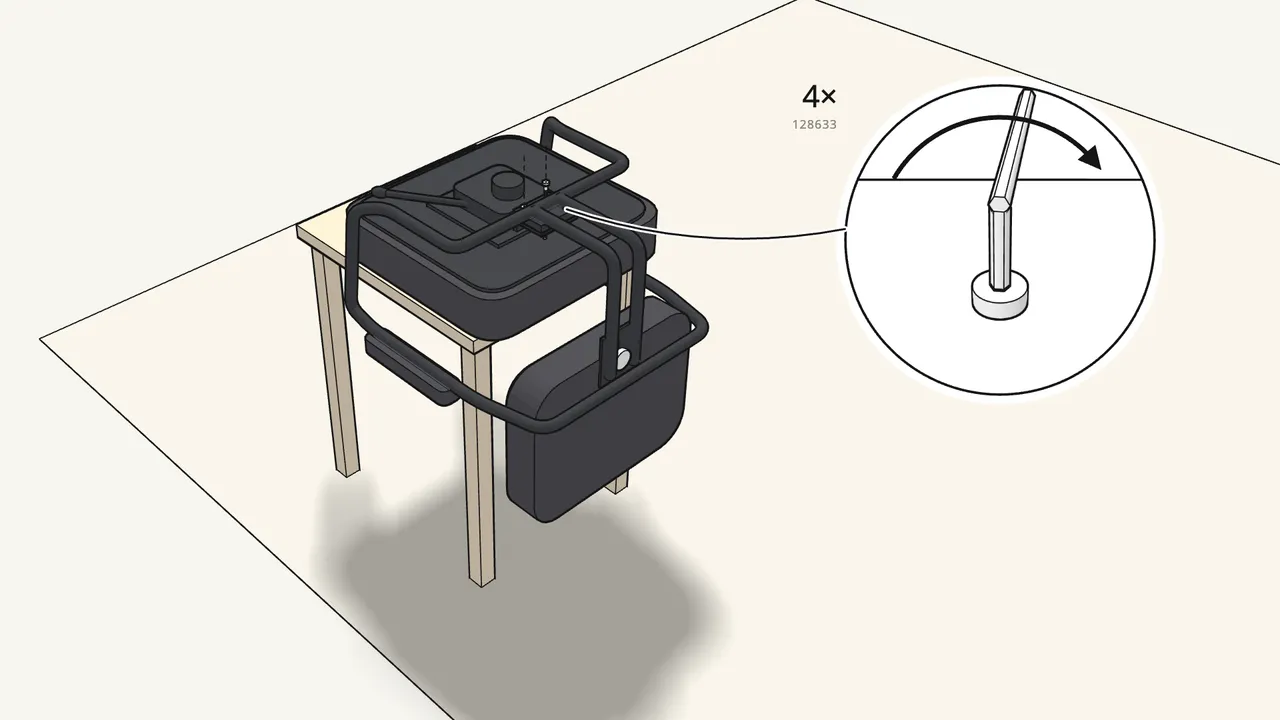 Step 15: Fix the frame to the mechanism with 4 bolts (128633). — IKEA ALEFJÄLL assembly