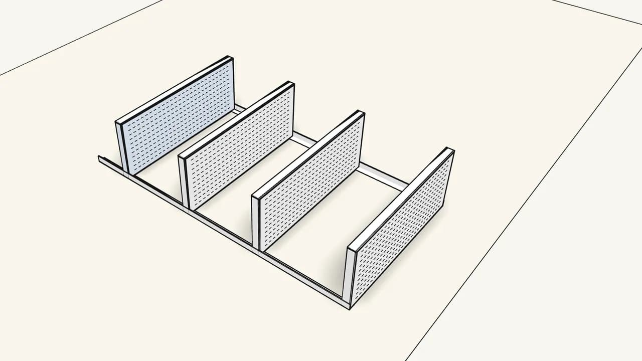 Step 3: Stand the other 3 shelves up at the pairs of holes in the legs. — IKEA BAGGEBO assembly