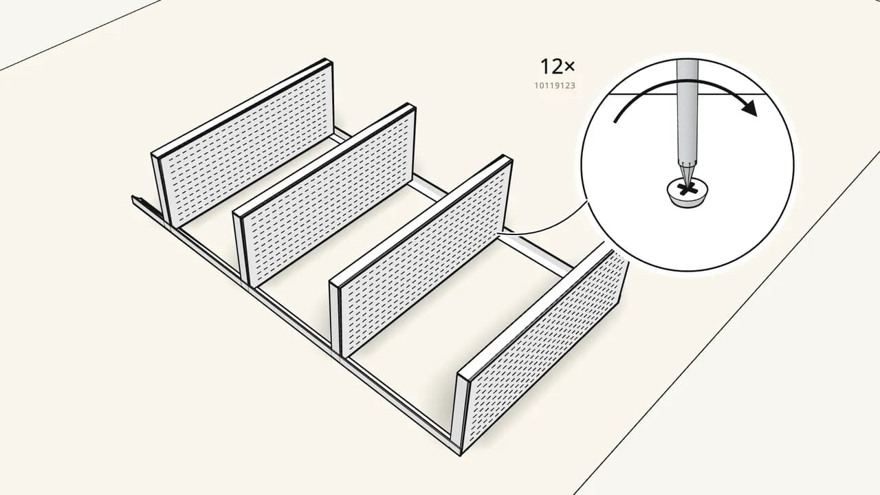 Step 4: Screw them on the same way — 12 screws (10119123). — IKEA BAGGEBO assembly