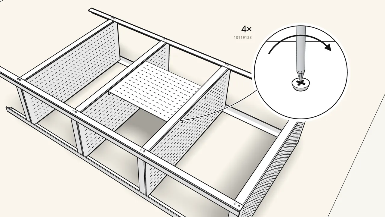 Step 8: Fix the panel with 4 screws (10119123). — IKEA BAGGEBO assembly