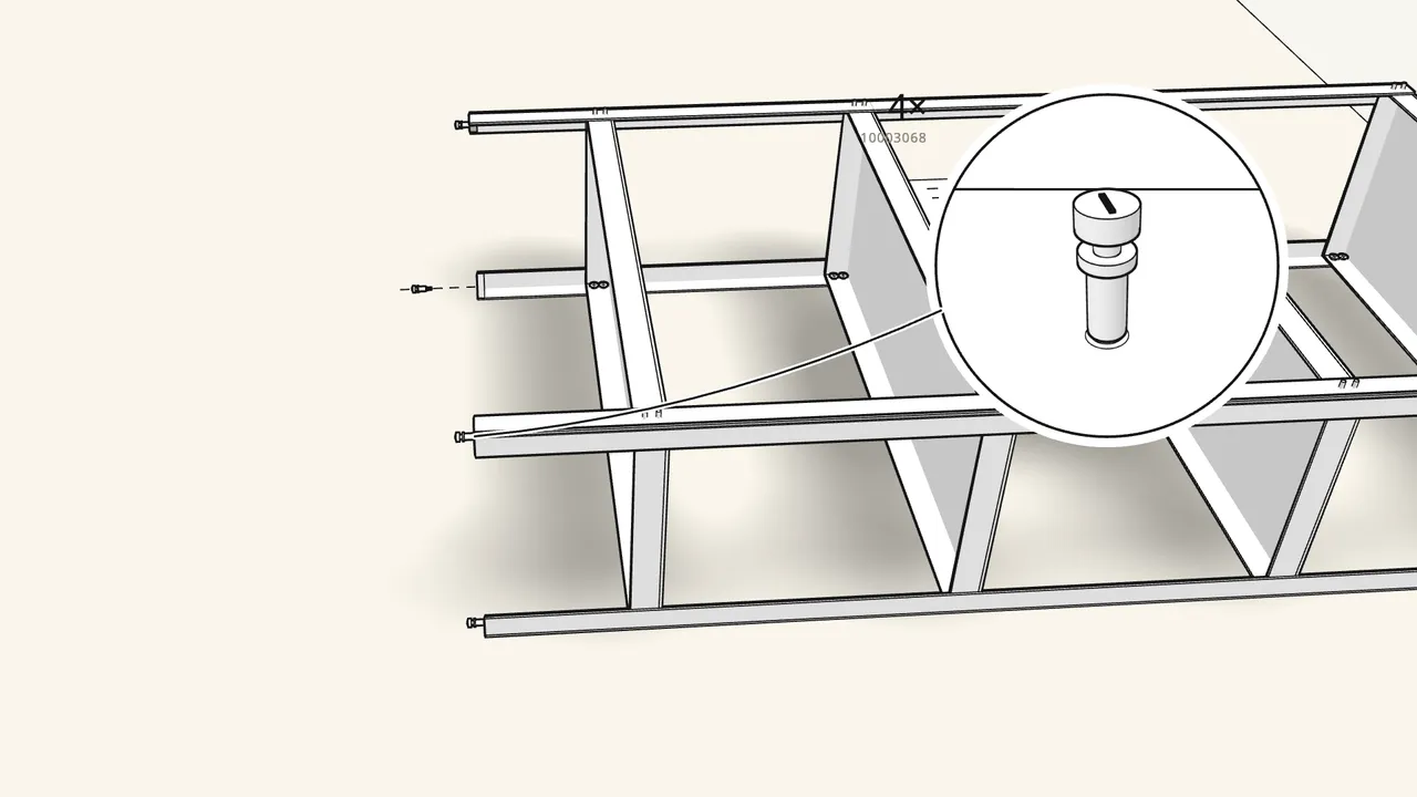 Step 9: Screw an adjustable foot (10003068) into the end of each leg. — IKEA BAGGEBO assembly