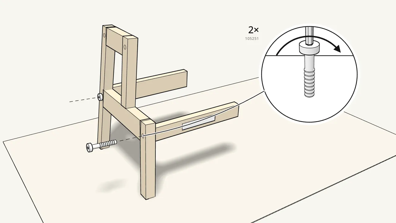 Step 1: Bolt the two lower rails to one side frame. — IKEA BEKVÄM assembly