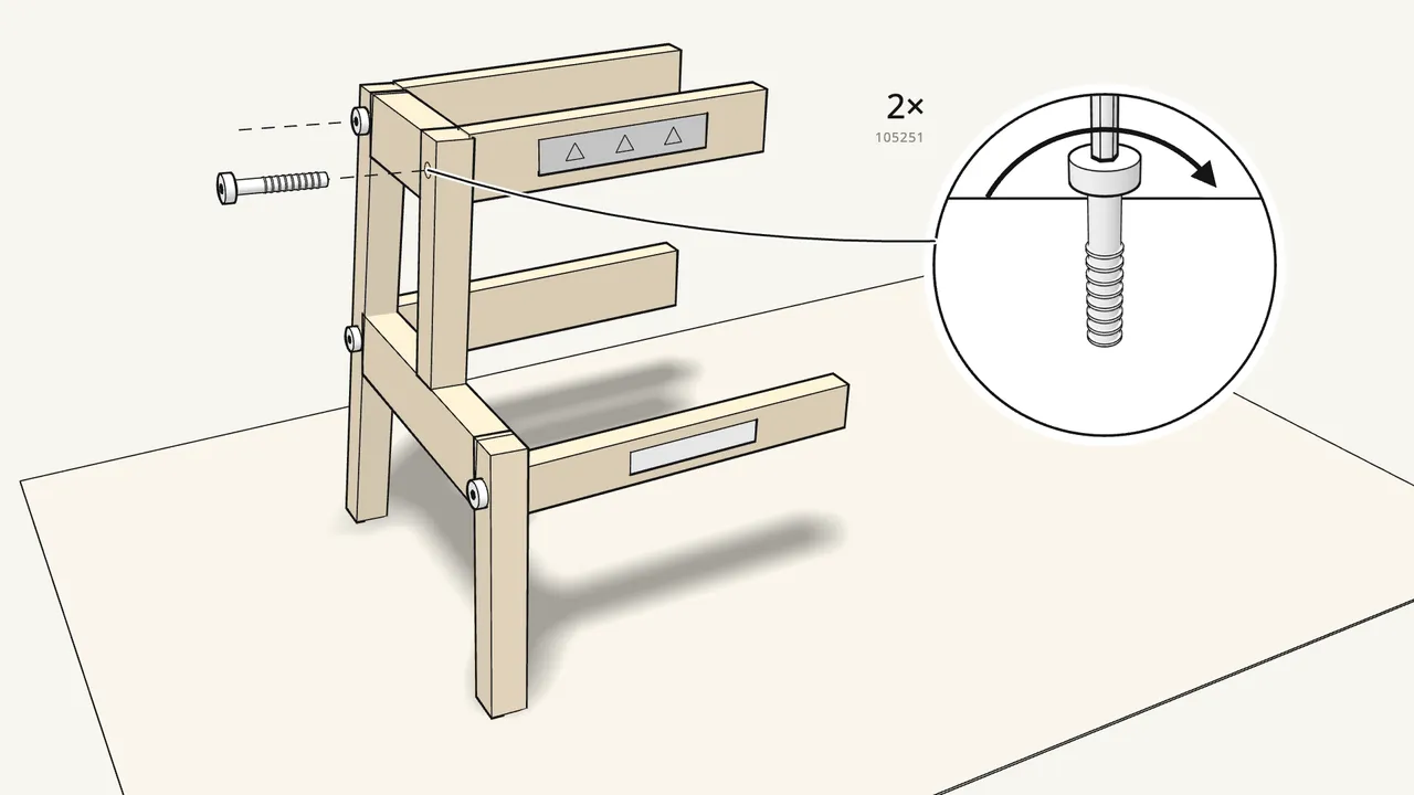 Step 2: Bolt the two upper rails on the same way. — IKEA BEKVÄM assembly