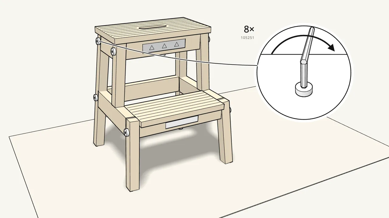 Step 8: Now tighten all 8 bolts firmly. — IKEA BEKVÄM assembly