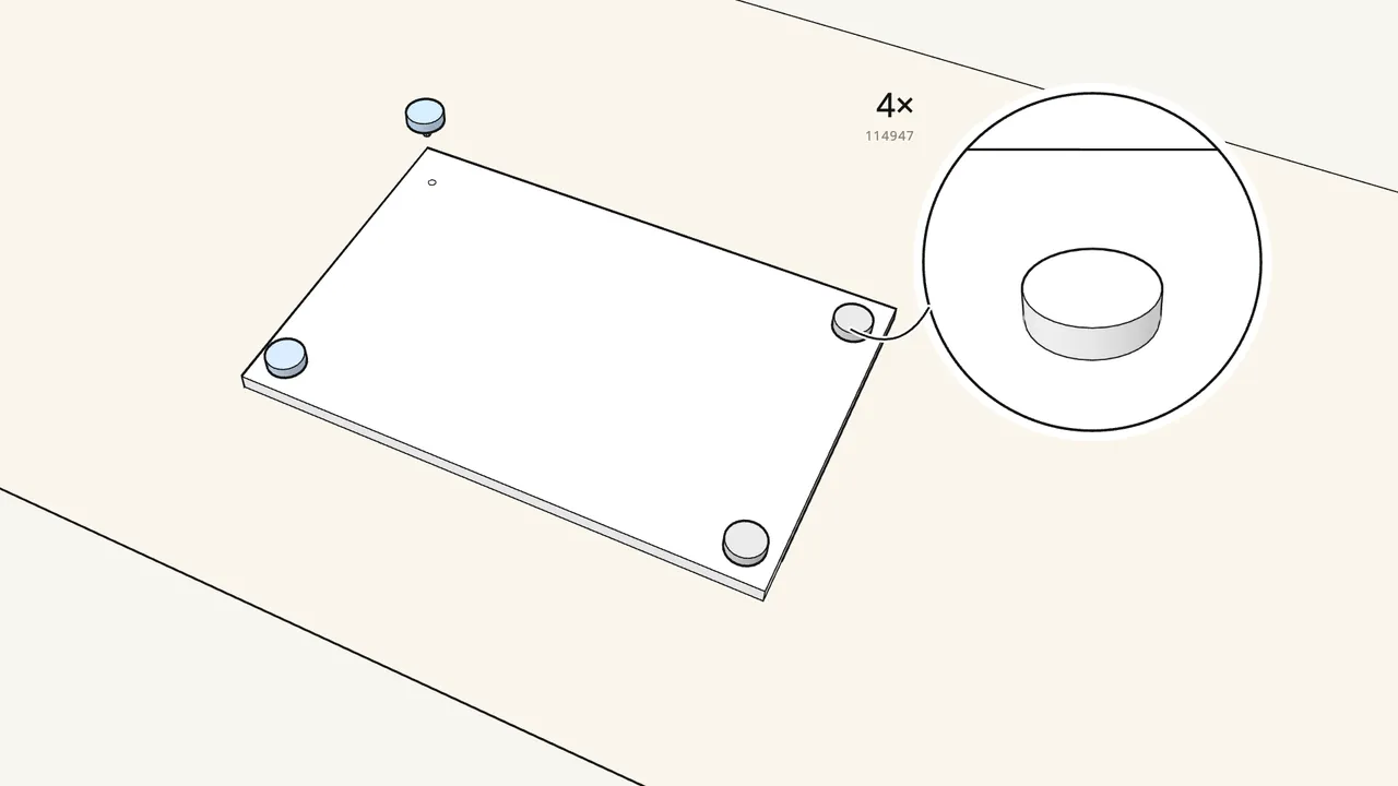 Step 1: Screw the 4 feet (114947) into the bottom panel. — IKEA BESTÅ assembly