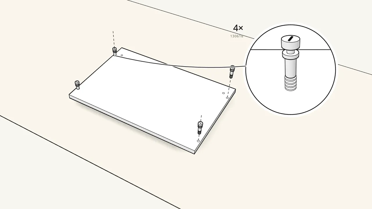 Step 2: Turn the panel over and screw in 4 cam bolts (130618). — IKEA BESTÅ assembly