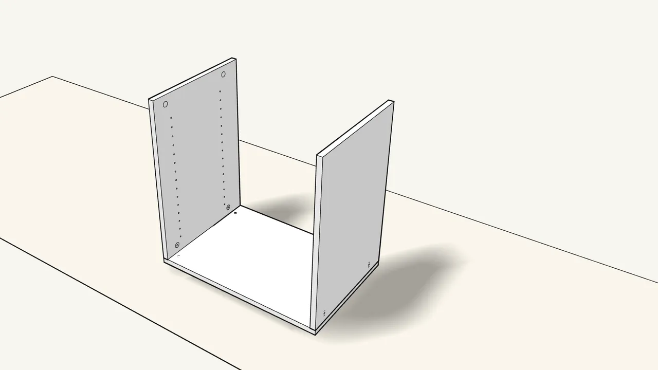 Step 3: Lower both side panels onto the bolts. — IKEA BESTÅ assembly