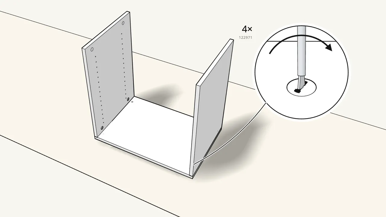 Step 4: Insert 4 cam locks (122971) and turn them clockwise. — IKEA BESTÅ assembly