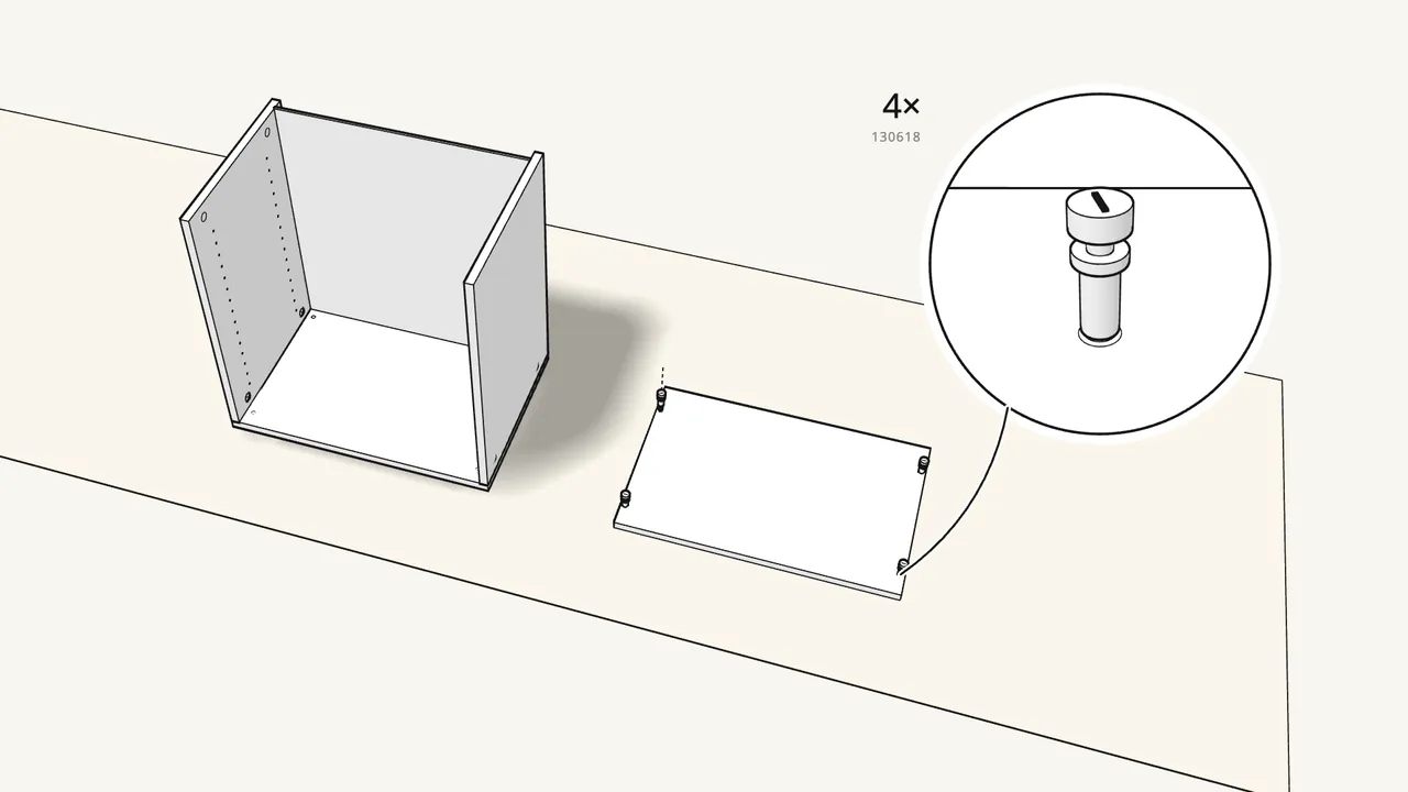 Step 6: Screw 4 cam bolts (130618) into the top panel. — IKEA BESTÅ assembly