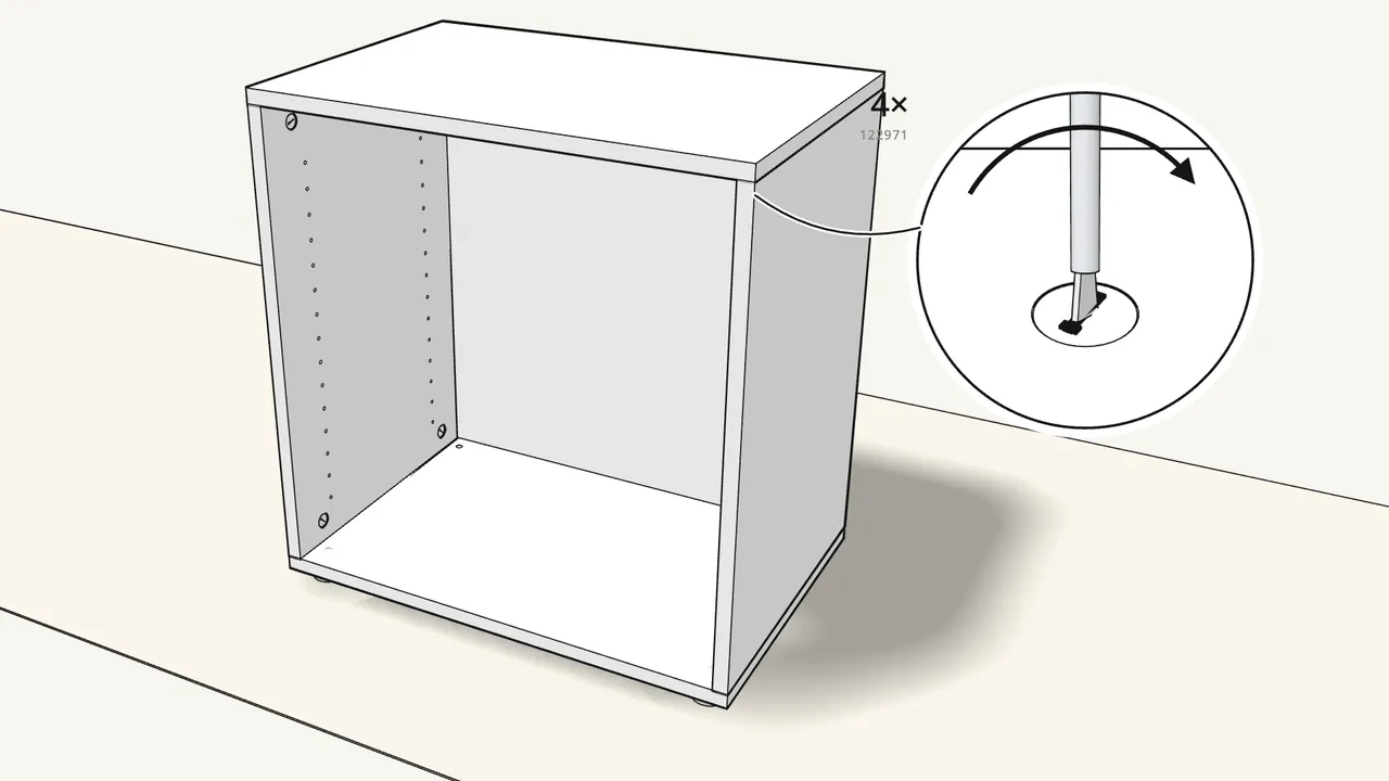 Step 8: Insert 4 more cam locks (122971) and turn them clockwise. — IKEA BESTÅ assembly