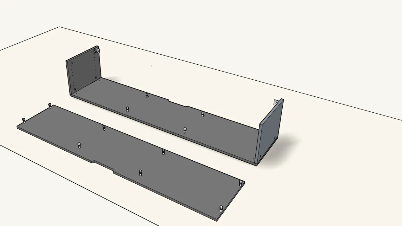 Step 4: Lower the two end panels onto the bolts. — IKEA BESTÅ assembly