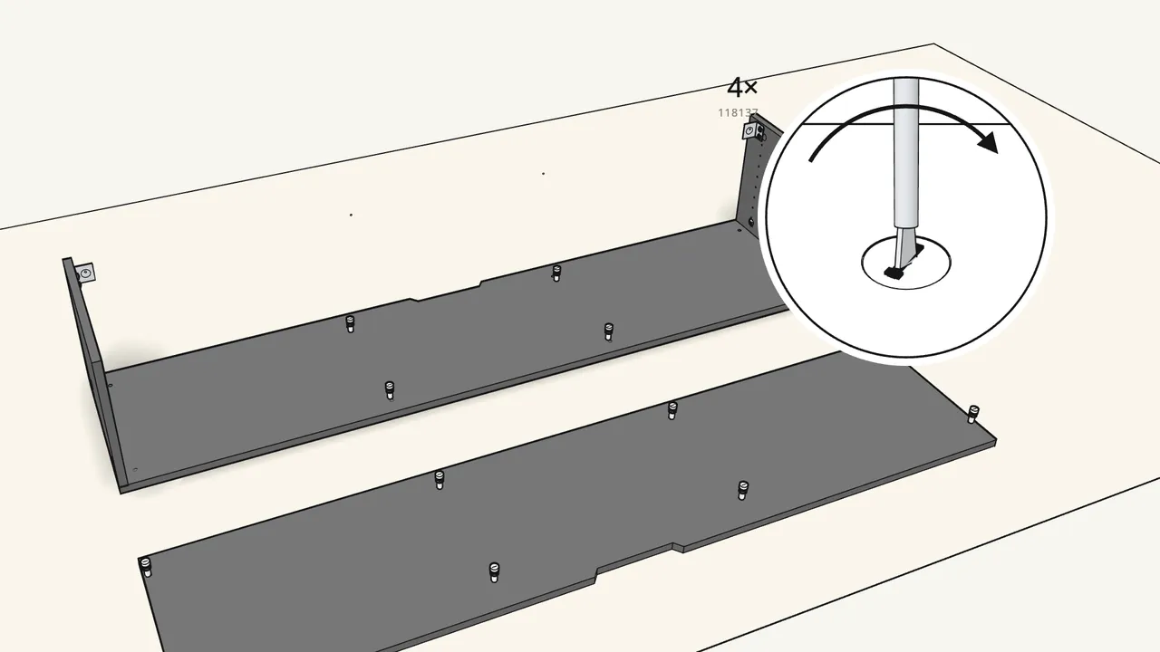 Step 5: Insert 4 cam locks (118137) and turn them clockwise. — IKEA BESTÅ assembly