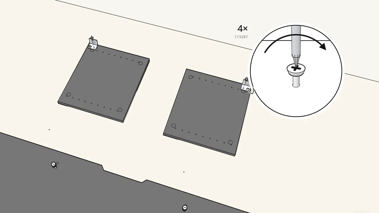 Step 6: Screw a fitting (144342) onto each divider with 2 screws (113287). — IKEA BESTÅ assembly