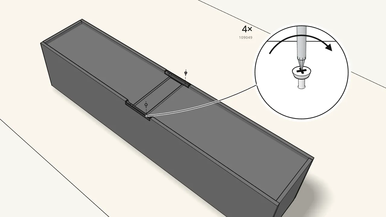 Step 14: Fit the 2 cable guides into the openings with 4 screws (109049). — IKEA BESTÅ assembly