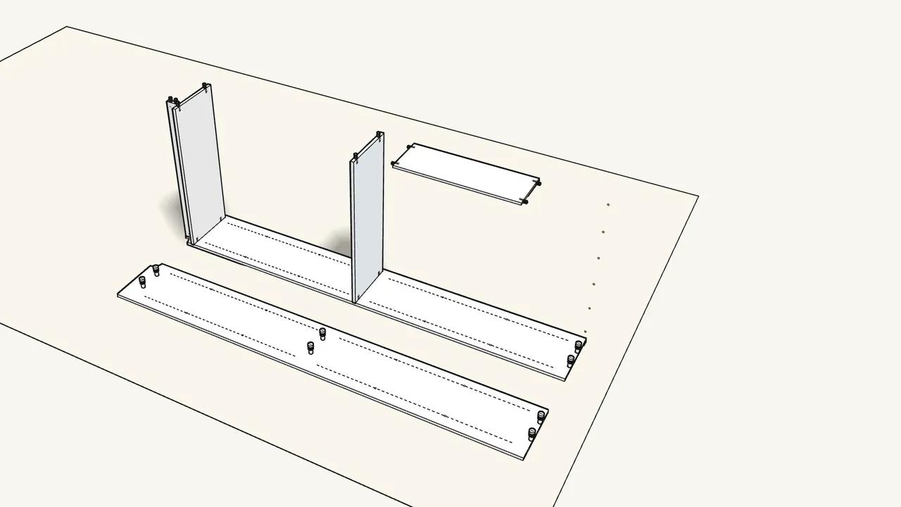Step 3: Stand the plinth, bottom and fixed shelf on one side panel. — IKEA BILLY assembly