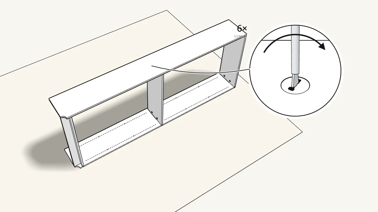 Step 7: Insert 6 cam locks (119081) and turn them clockwise. — IKEA BILLY assembly