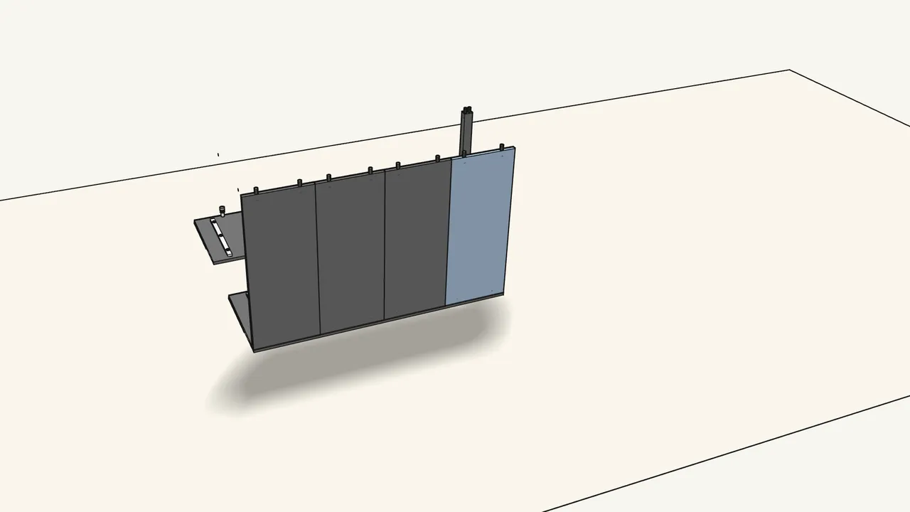 Step 3: Push the rail and the 4 back panels into the lying side panel. — IKEA BRIMNES assembly