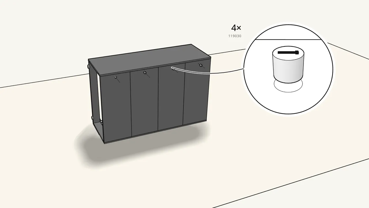 Step 7: Lay the second side panel on top. Lock 4 more cam locks in the back. — IKEA BRIMNES assembly