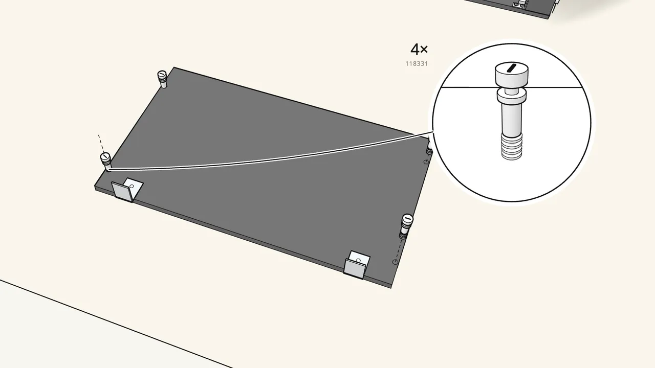 Step 9: Top panel, upside down: fit the 2 wall brackets and 4 cam bolts. — IKEA BRIMNES assembly