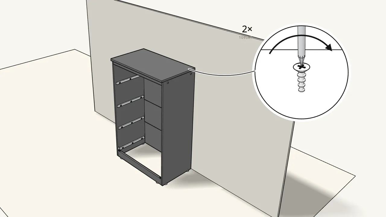 Step 12: Push the dresser against the wall and fix both brackets to it. — IKEA BRIMNES assembly