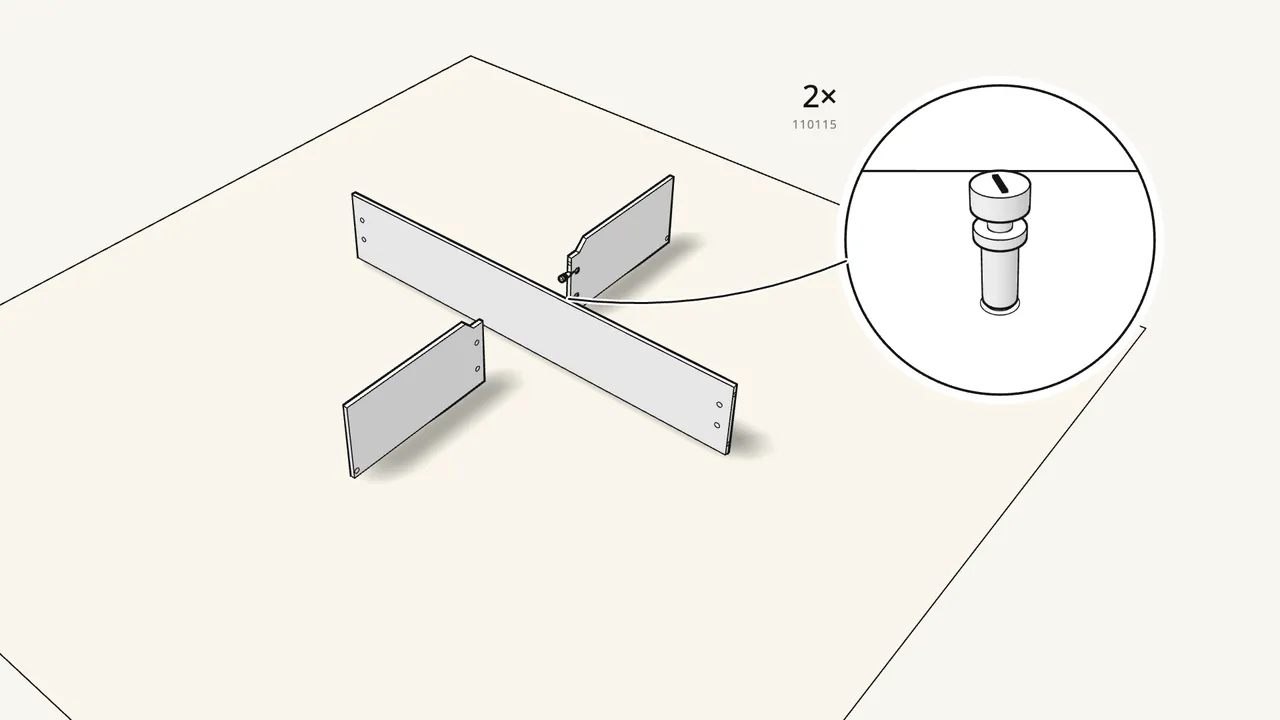 Step 1: Fit 2 cam locks (110630) and 2 connector bolts (110115). — IKEA BRIMNES assembly