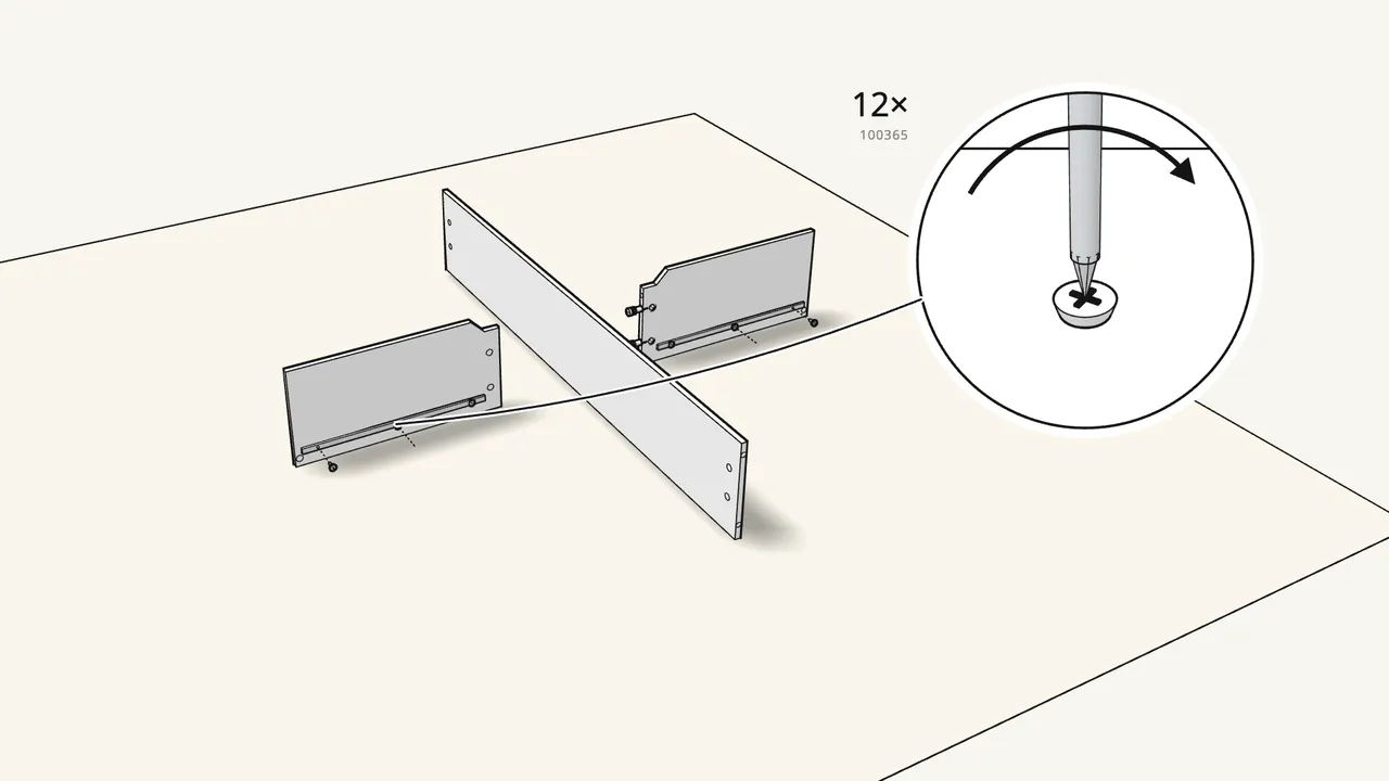 Step 2: Screw a drawer runner (139505) onto each face of both dividers. — IKEA BRIMNES assembly