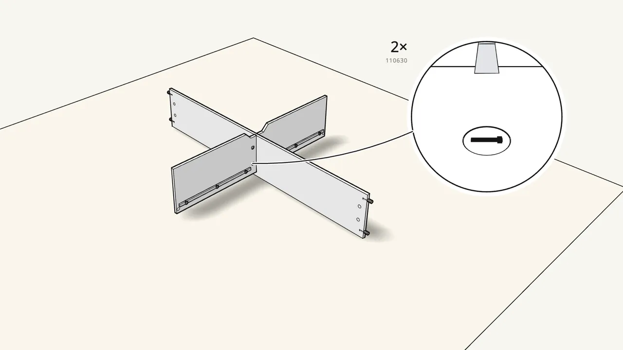 Step 4: Slide both divider halves onto the spine, then lock 2 cam locks. — IKEA BRIMNES assembly