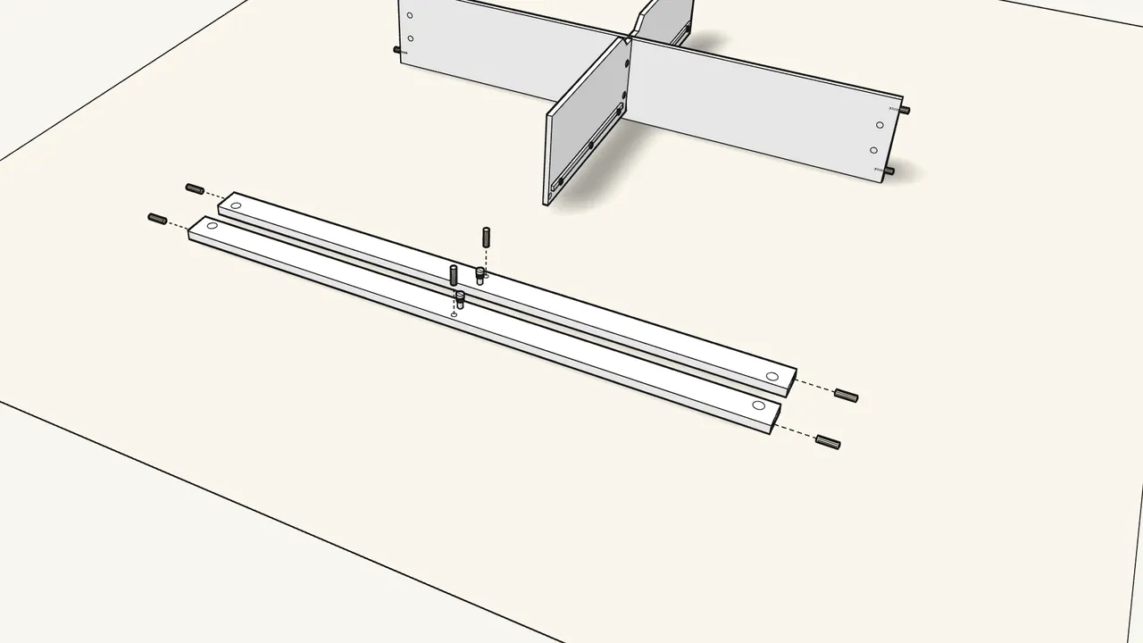 Step 5: Floor rails: tap in a felt pad (122628), add a cam bolt and 3 dowels. — IKEA BRIMNES assembly