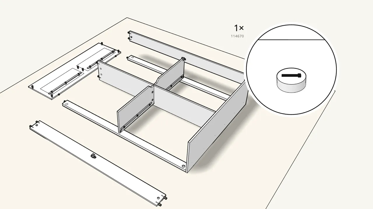 Step 11: Fit the far side rail and lock it with the Allen key. — IKEA BRIMNES assembly