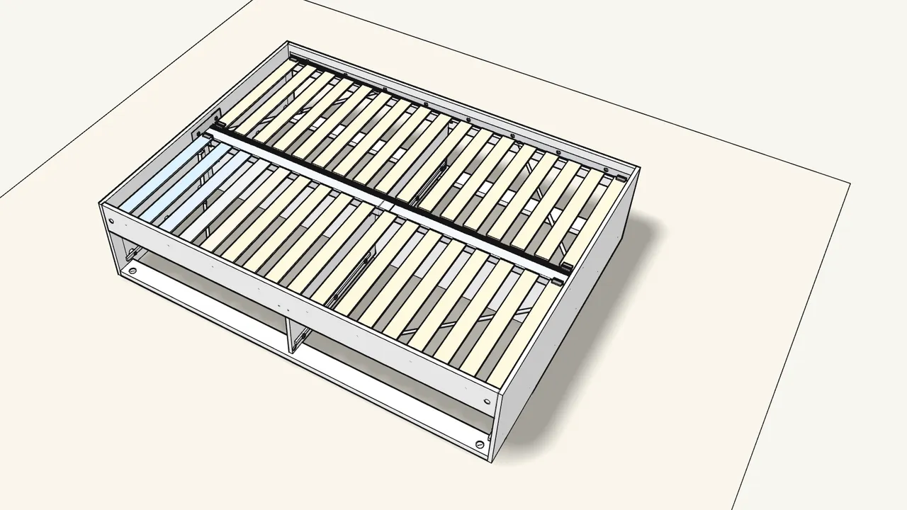 Step 19: Roll out the slats and tuck their ends under the clips. — IKEA BRIMNES assembly