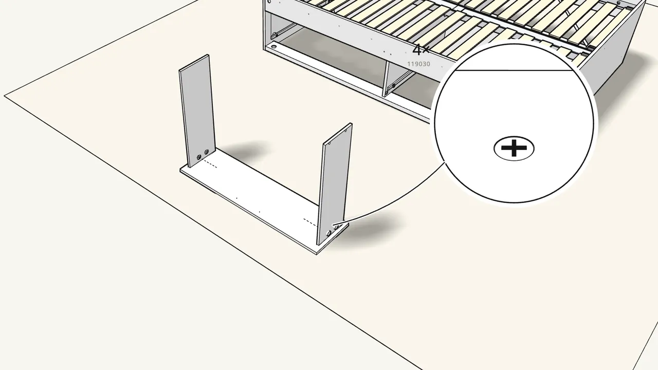 Step 21: Stand the sides on the front and lock 4 cam locks (119030). — IKEA BRIMNES assembly