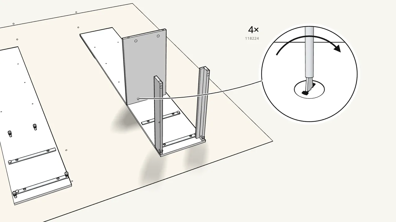 Step 4: Insert 4 cam locks (118224) and turn them clockwise. — IKEA BRIMNES assembly