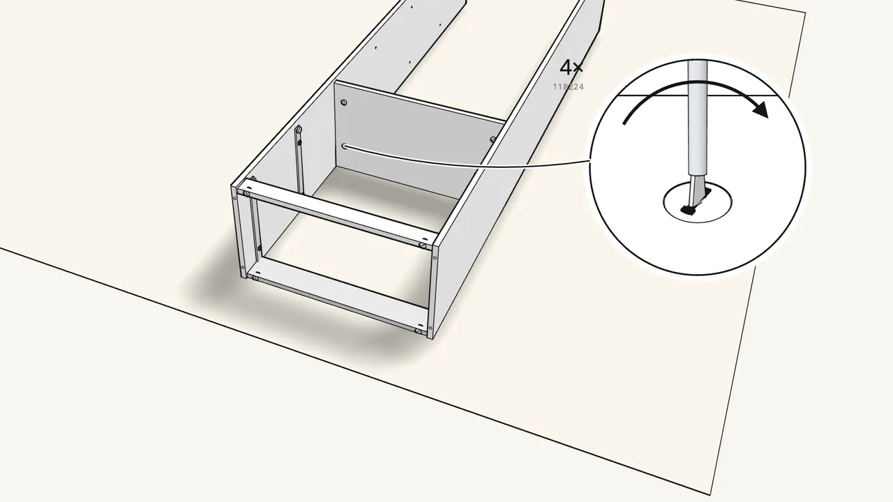 Step 6: Insert 4 more cam locks and turn them clockwise. — IKEA BRIMNES assembly