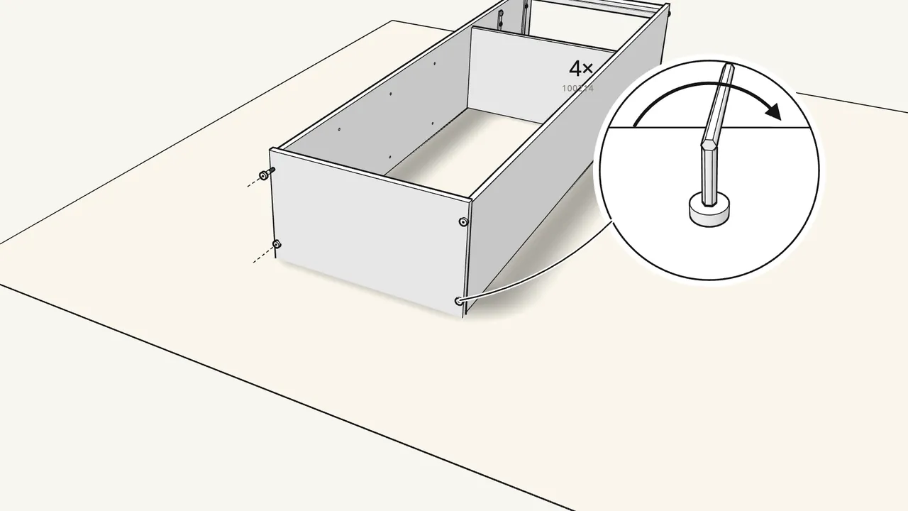 Step 9: Fix the top with 4 screws (100214) and the Allen key. — IKEA BRIMNES assembly