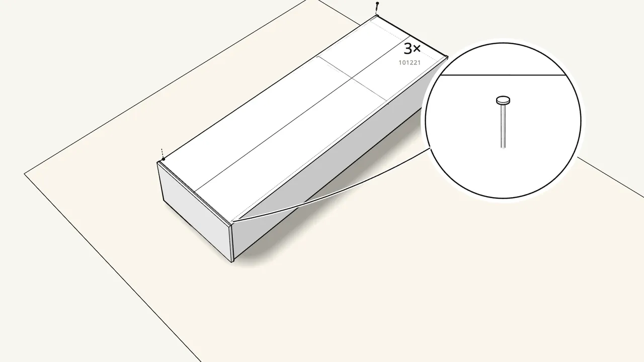 Step 12: Push it into the groove in the top. Nail the corners first. — IKEA BRIMNES assembly