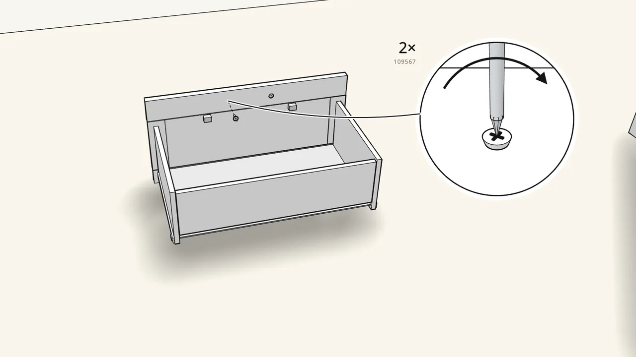 Step 26: Screw the handle on with 2 screws (109567). — IKEA BRIMNES assembly