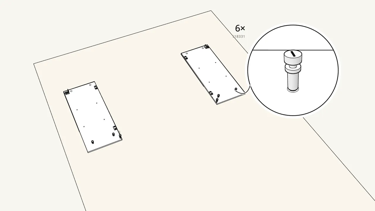 Step 3: Screw 6 cam bolts (118331) into the side panels by hand. — IKEA BRIMNES assembly