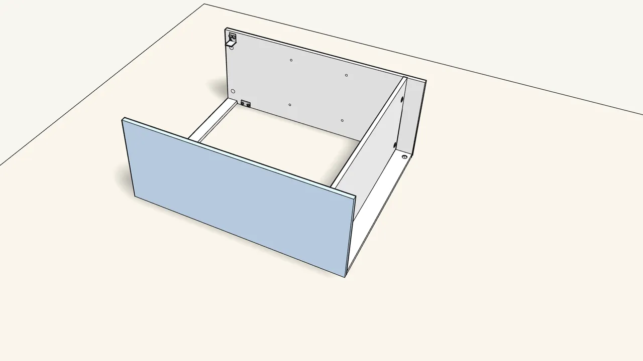 Step 8: Fit the second side panel onto the dowels and bolts. — IKEA BRIMNES assembly