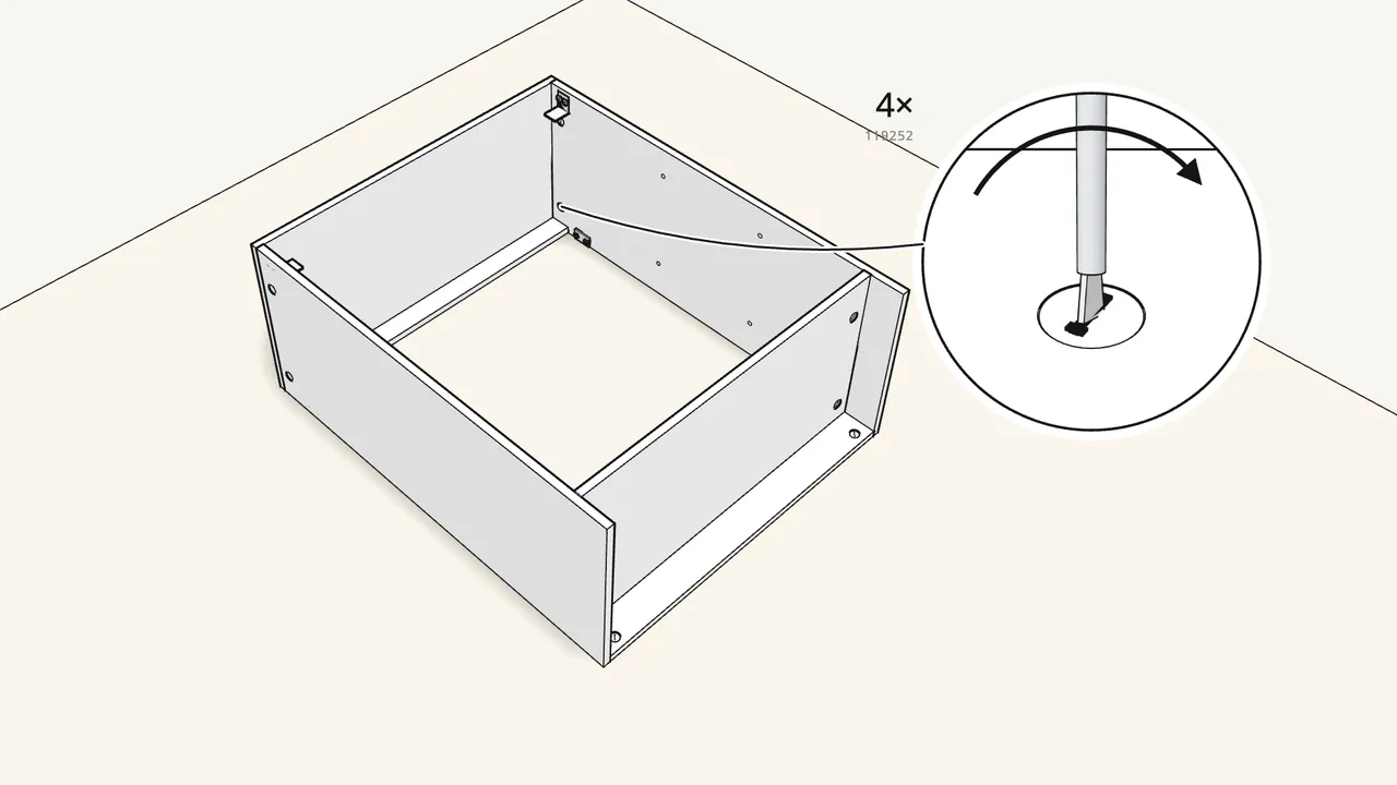 Step 12: Insert 4 cam locks and turn them clockwise. — IKEA BRIMNES assembly