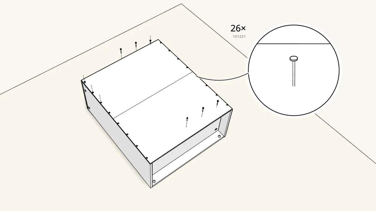 Step 13: Lay the back panel on and nail it down. — IKEA BRIMNES assembly