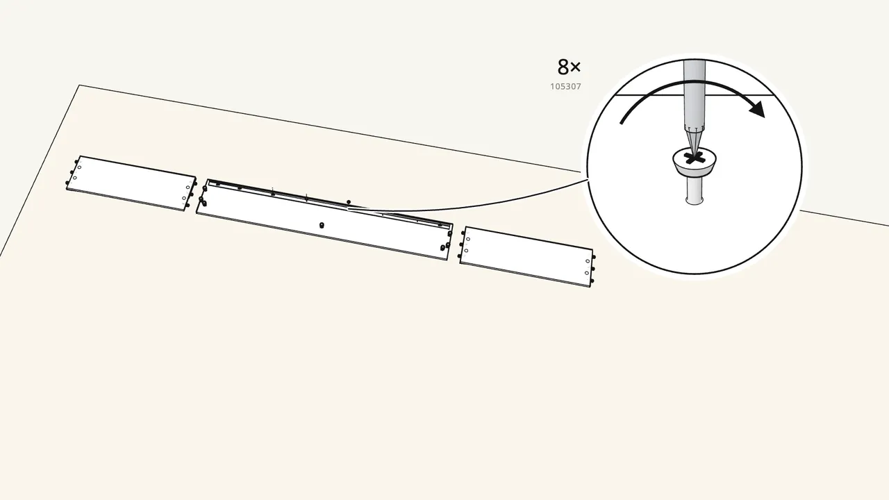 Step 2: Screw the slat rail (112976) along the long panel. — IKEA BRIMNES assembly