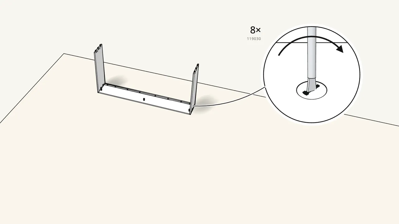 Step 3: Stand both end panels up on the long panel. Lock 4 cam locks. — IKEA BRIMNES assembly