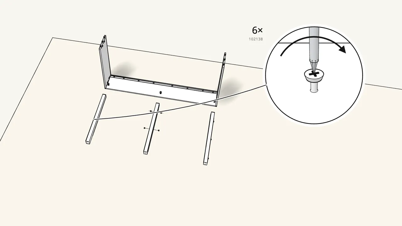Step 4: Screw the drawer runners (139505) onto the 3 beams. — IKEA BRIMNES assembly