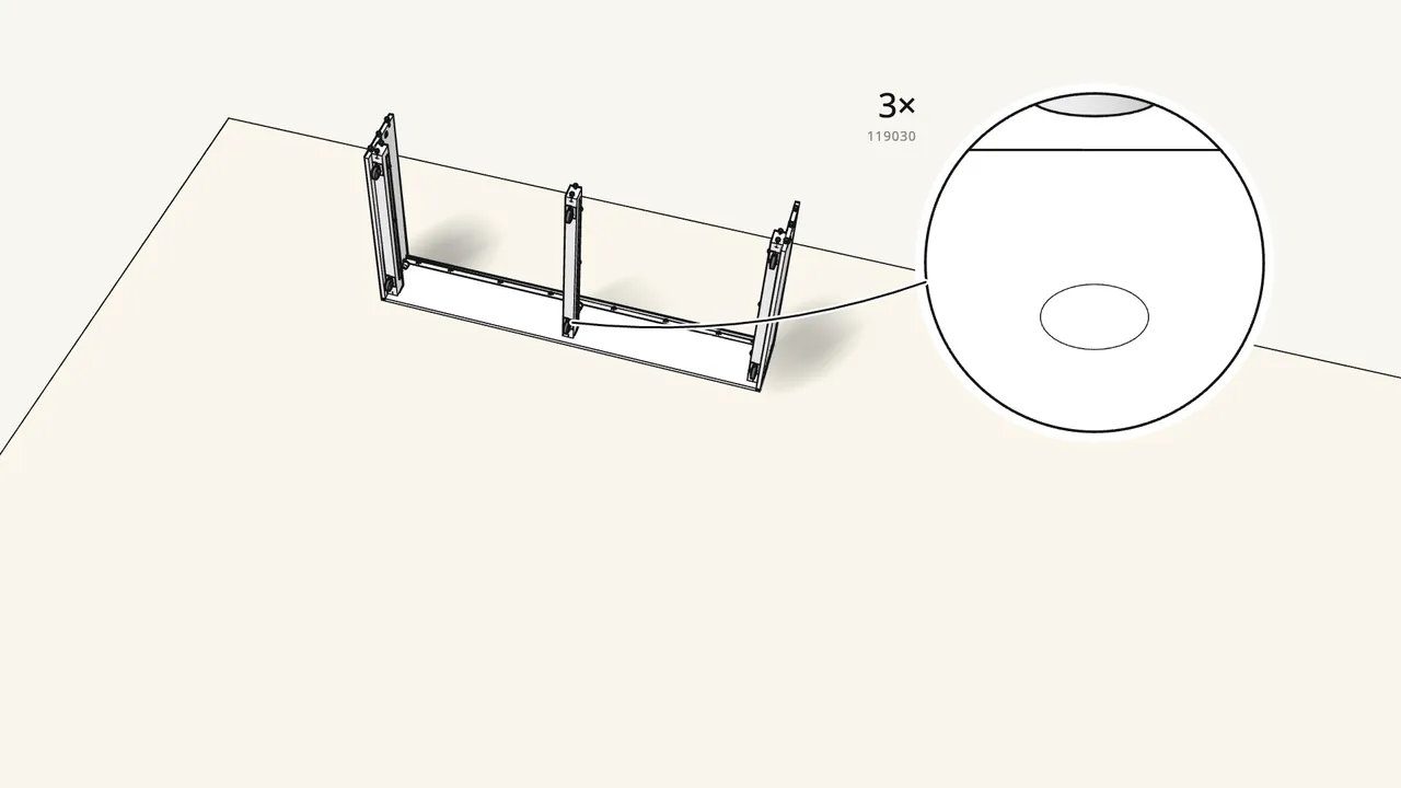 Step 6: Stand the 3 beams up on the long panel. Lock 3 cam locks. — IKEA BRIMNES assembly