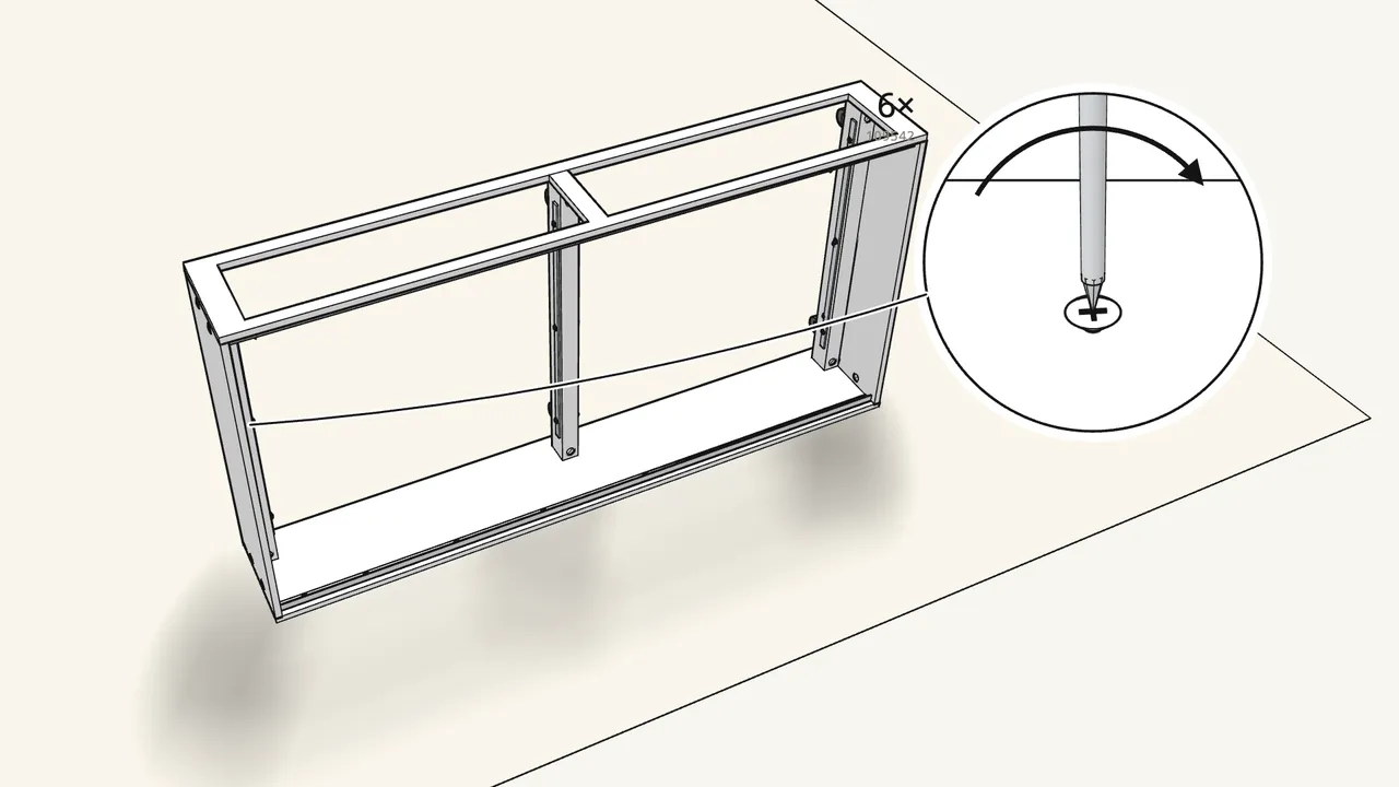 Step 9: Screw the two outer beams to the end panels. — IKEA BRIMNES assembly