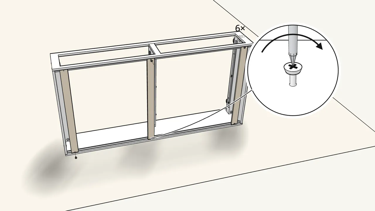 Step 10: Screw 3 of the 12 shorter slats onto the rails. — IKEA BRIMNES assembly