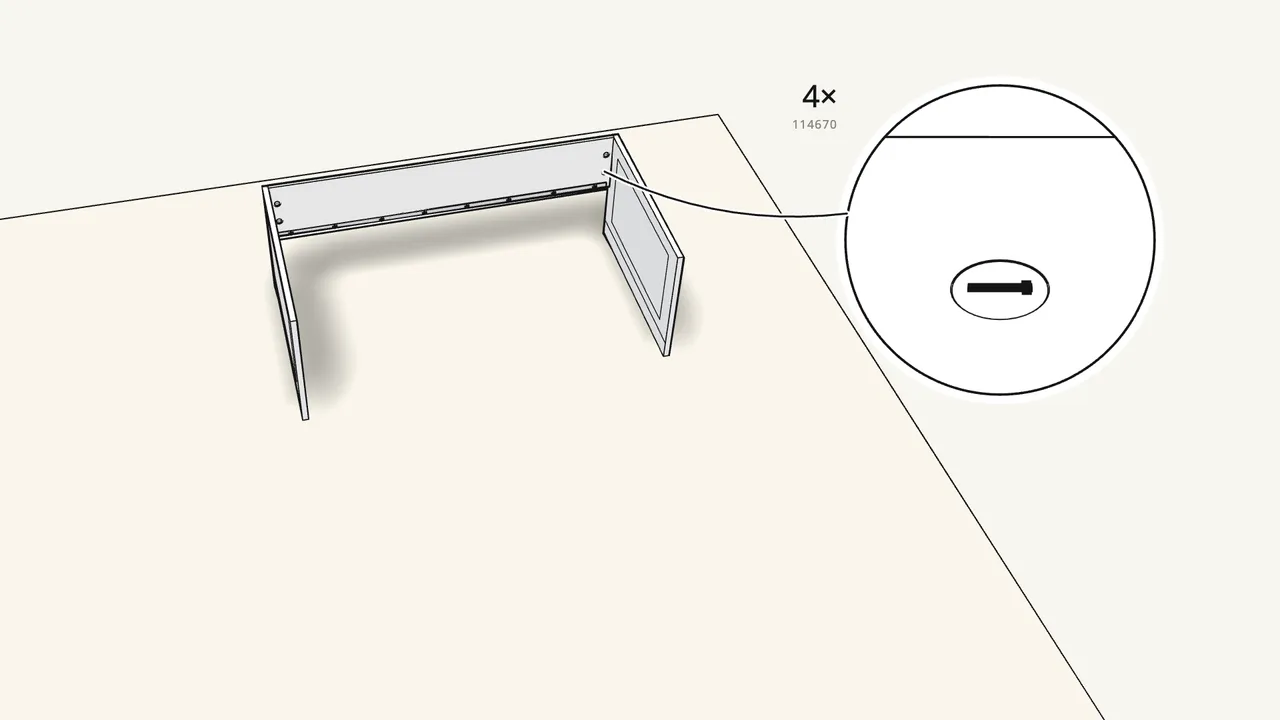 Step 14: Fit 4 connectors (114670), join the panels, tighten. — IKEA BRIMNES assembly