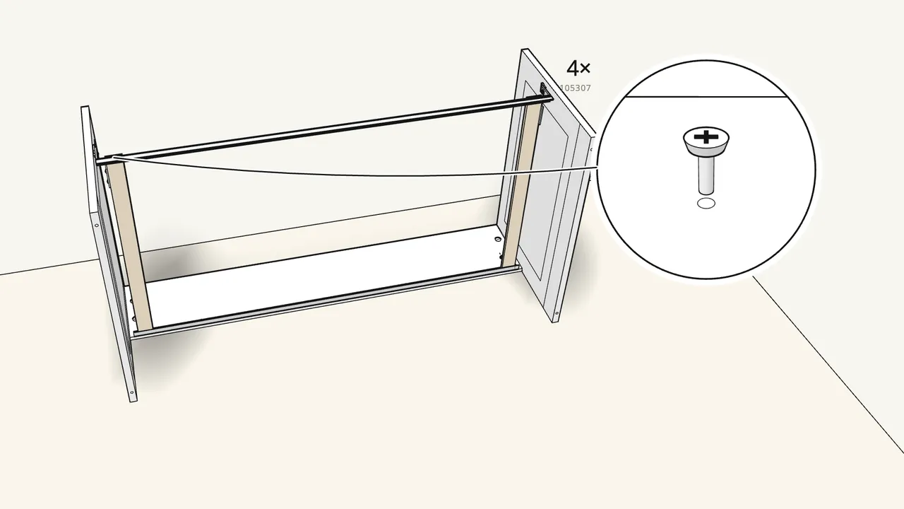 Step 17: Lay the frame on its back. Fit the 2 slats at the ends. — IKEA BRIMNES assembly