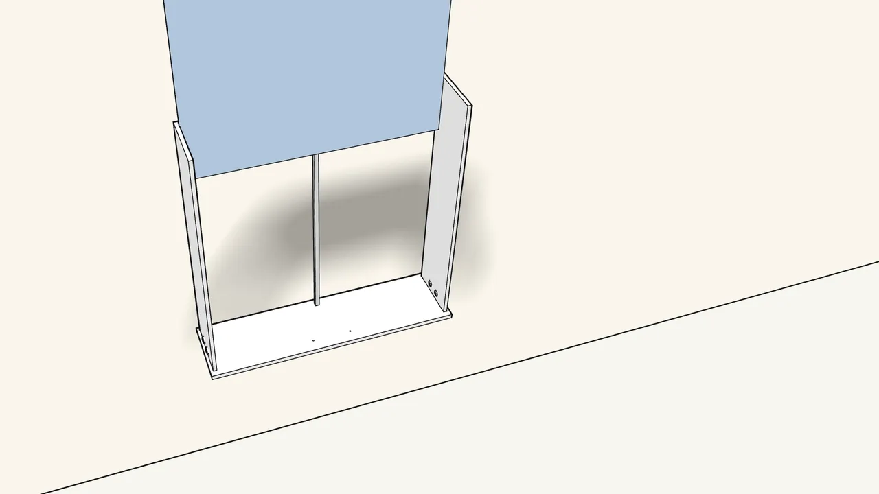 Step 24: Screw 1 screw (100359) into the front, hook on the bar (118301). — IKEA BRIMNES assembly