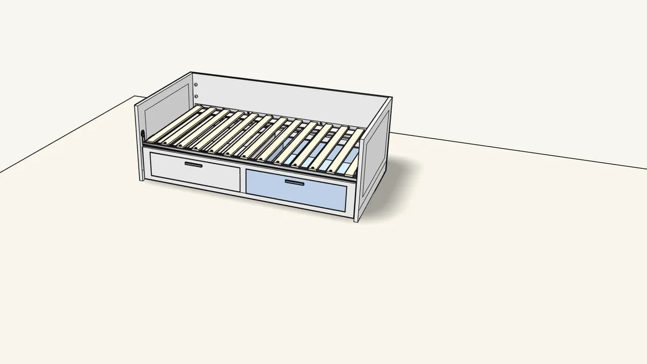 Step 29: Slide both drawers into the pull-out bed. — IKEA BRIMNES assembly